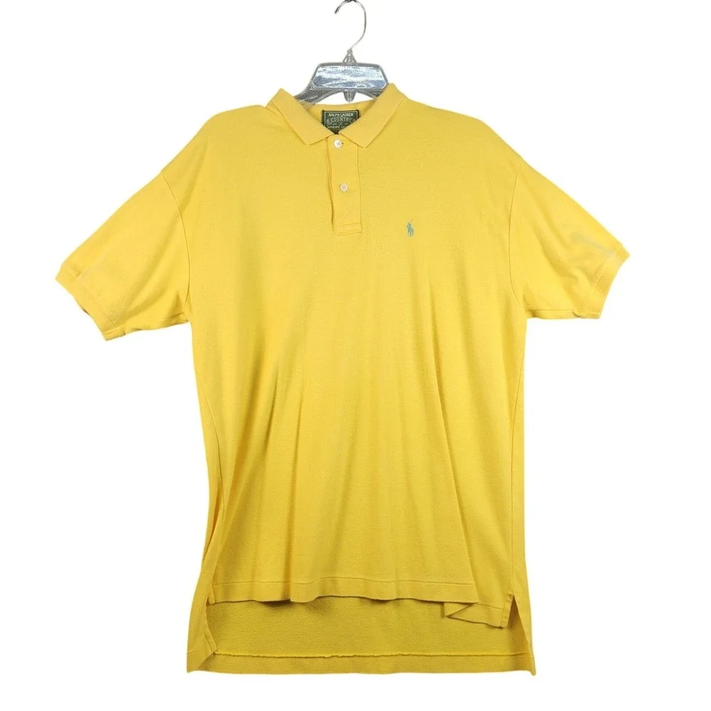 Vintage Ralph Lauren Country Polo Shirt Mens Large Yellow Cotton Pony 90s
